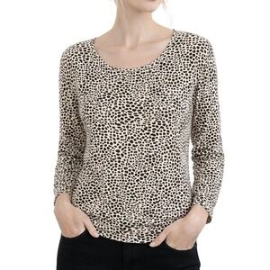 Lands End Womens Top M‎ Neutral Basic Staple Knit Layering Office Animal Print